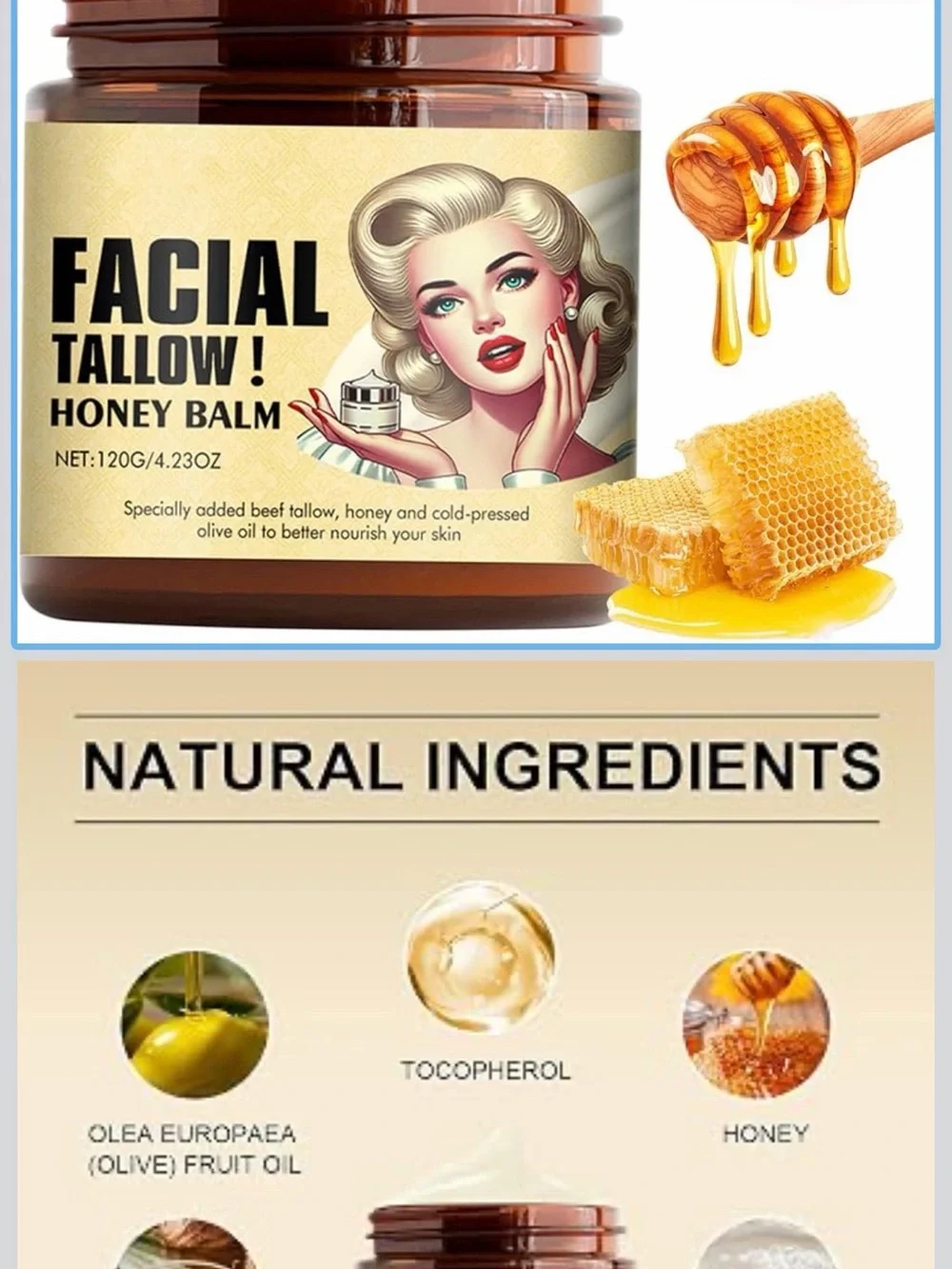 Facial Tallow Honey Balm Moisturizer - Cream
